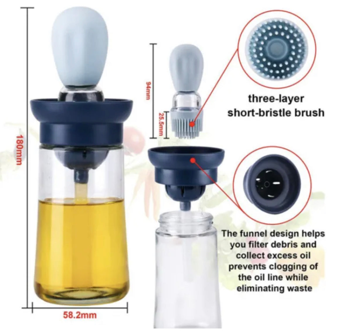 Olive Oil Bottle Dispenser 2in1  with Silicone Brush-Kitchen-food-chef-cooking-