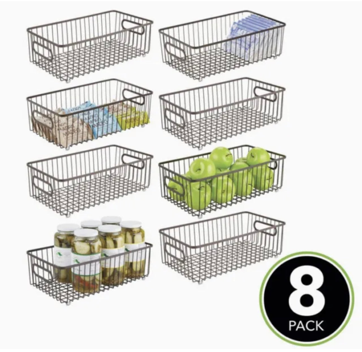 Storage baskets Wire with handles For Kitchen- Graphite Grey 8x Set